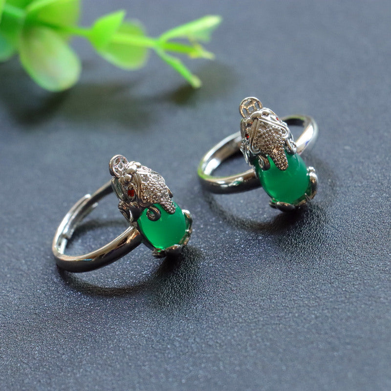 Green Chalcedony Pixiu Sterling Silver Ring from Fortune's Favor Collection