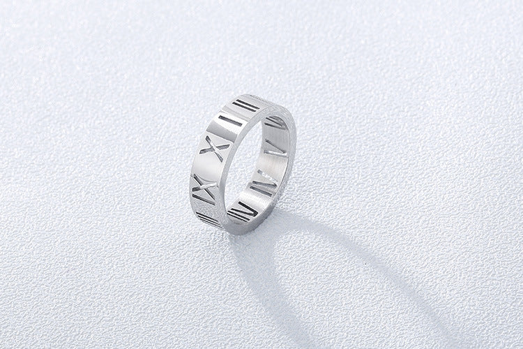 Stall Night Market Hot-Selling Supply, Hollow Roman Numerals Women's Stainless Steel Ring Commuter
