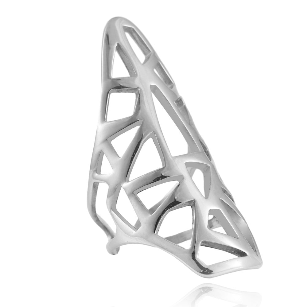 Hollow Trendy Titanium Steel Women's Versatile Ring in European and American Style