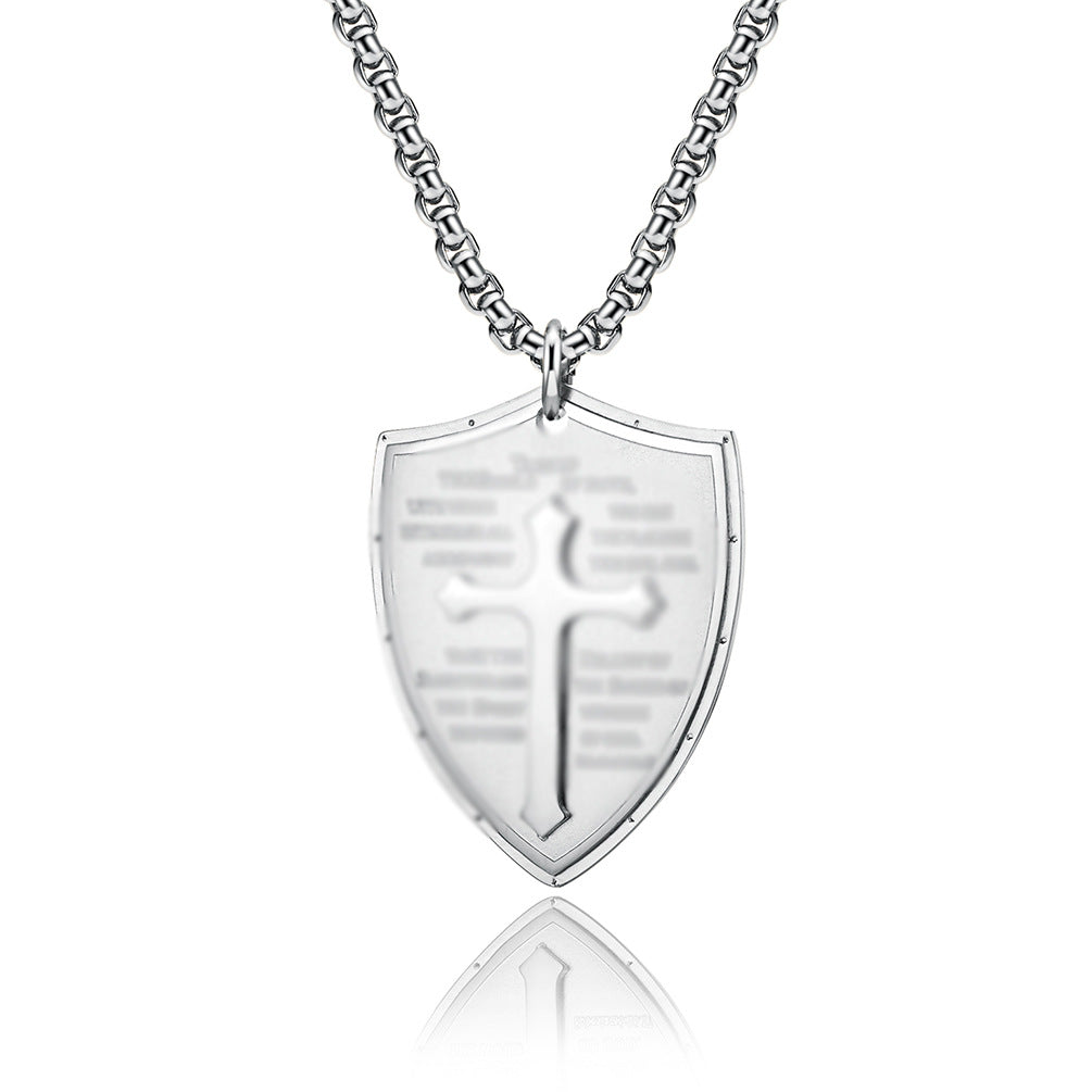 Amazon European and American Cross Shield Titanium Steel Necklace