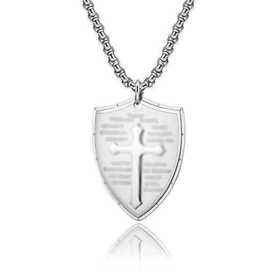 Amazon European and American Cross Shield Titanium Steel Necklace