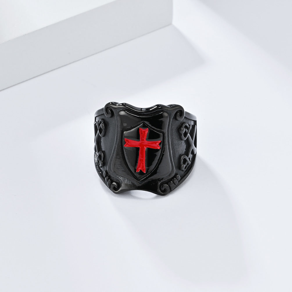 Steel Ring – Statement Cross Shield Punk Military Style For Men Retro Armor Edition By Planderful