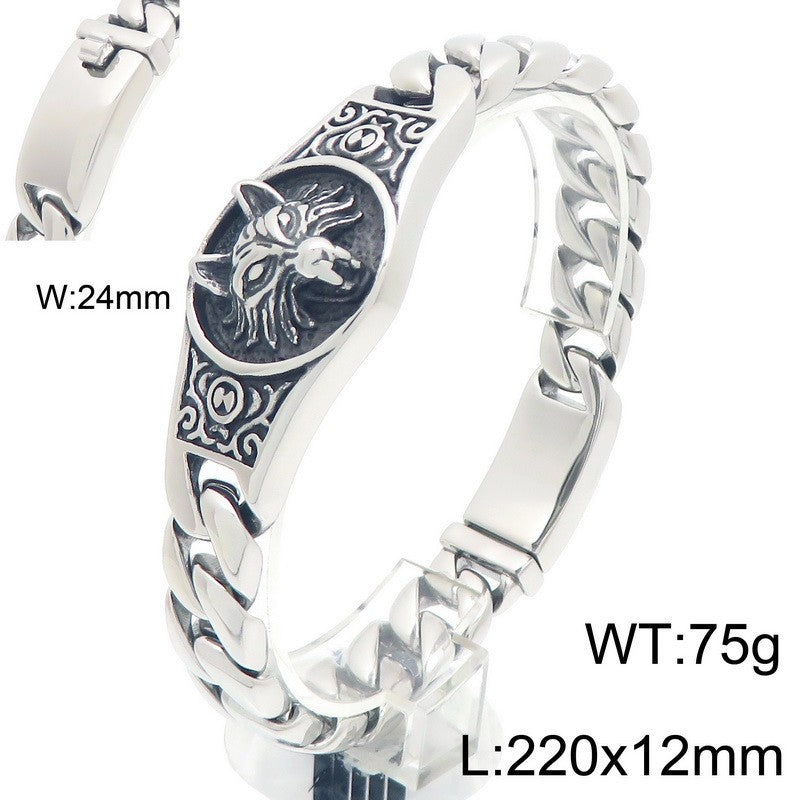 Punk Style – Wolf King Round Brand Layered Cuban Chain Titanium Bracelet