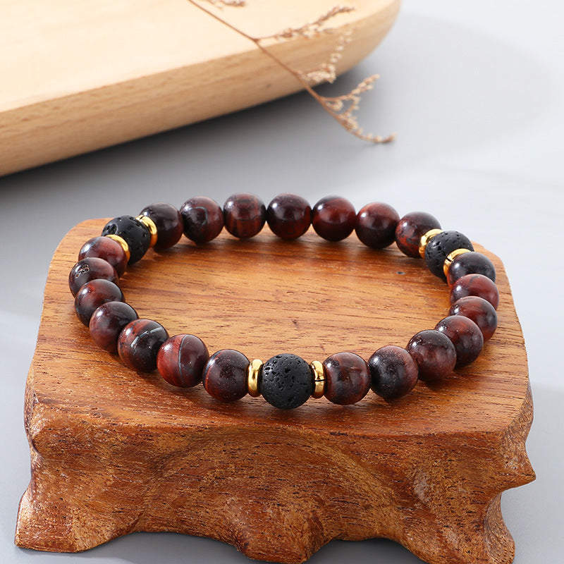 Volcanic Stone Stress-Relief Bracelet – Yellow/Red Tiger's Eye Stone Elastic Rope