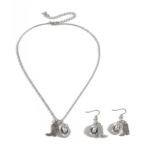 Western Hat & Boots Necklace and Earrings Set