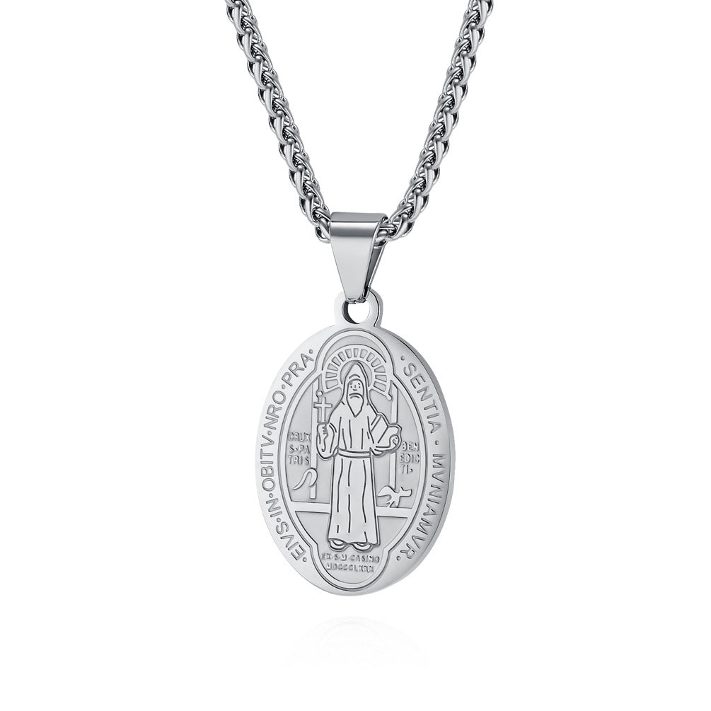 Patron Saint Archangel Oval Medal Pendant Titanium Steel Unisex Necklace By Planderful Everyday Genie Protection Gift