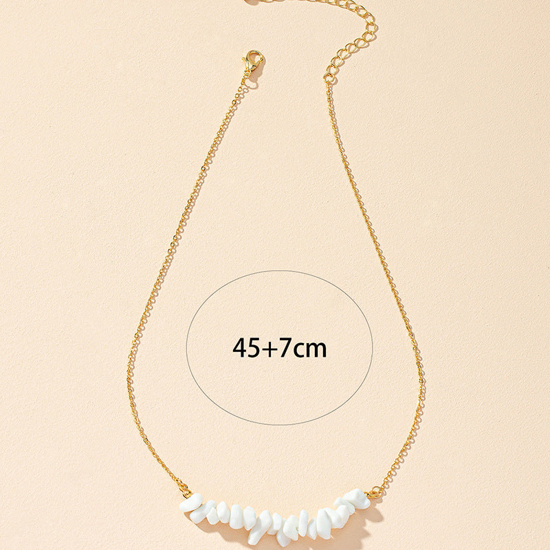 Chic White Stone Necklace - Elegant Metal Neck Chain for Women