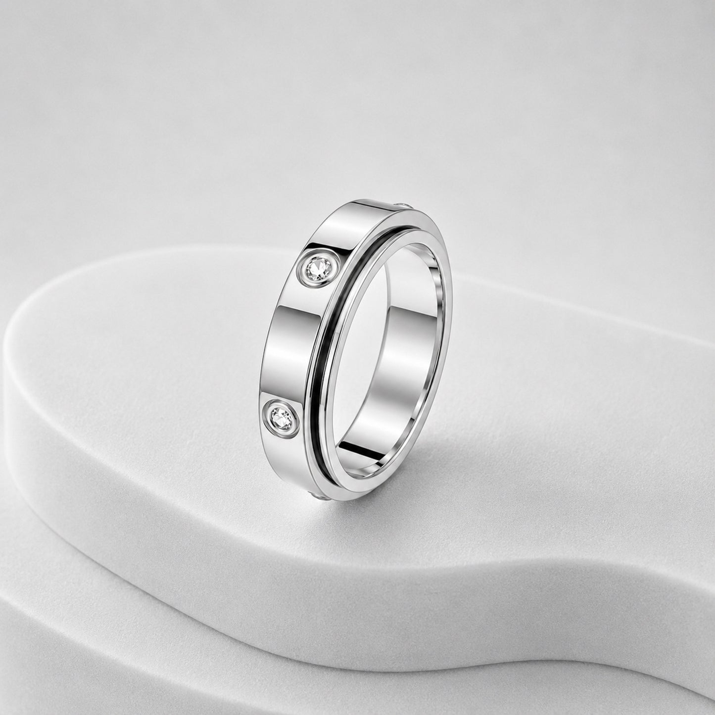Planderful Everyday Genie Rotatable Zircon Stainless Steel Ring For Couples Unisex Light Luxury