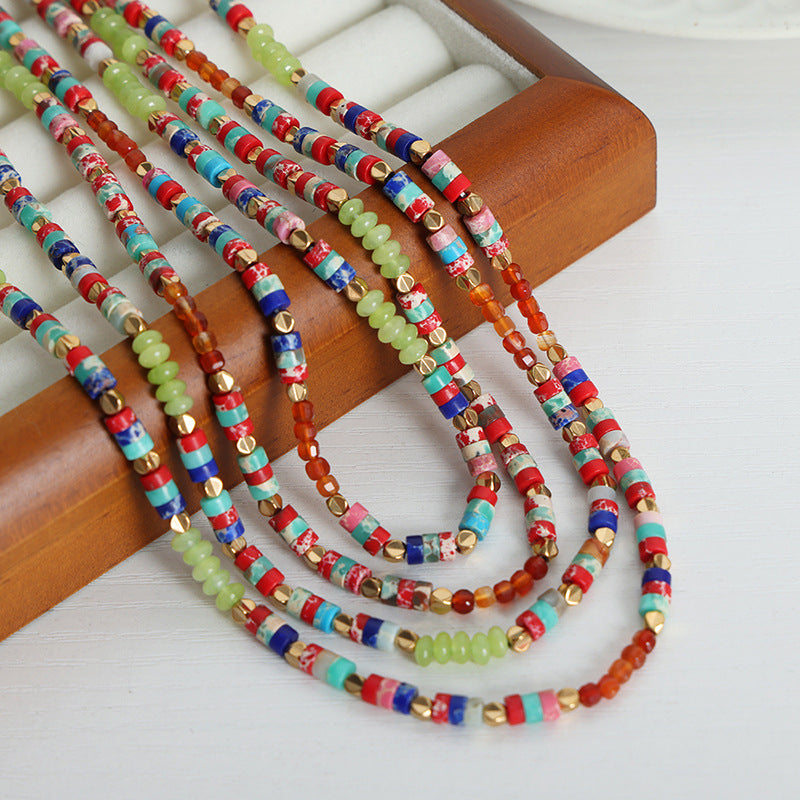 Bohemian Retro Beaded Necklace with Natural Stones for Women