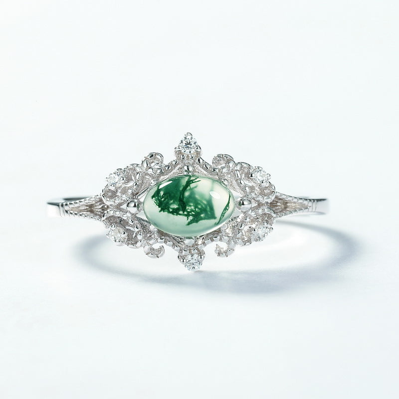 S925 Sterling Silver Moss Agate Signature Ring