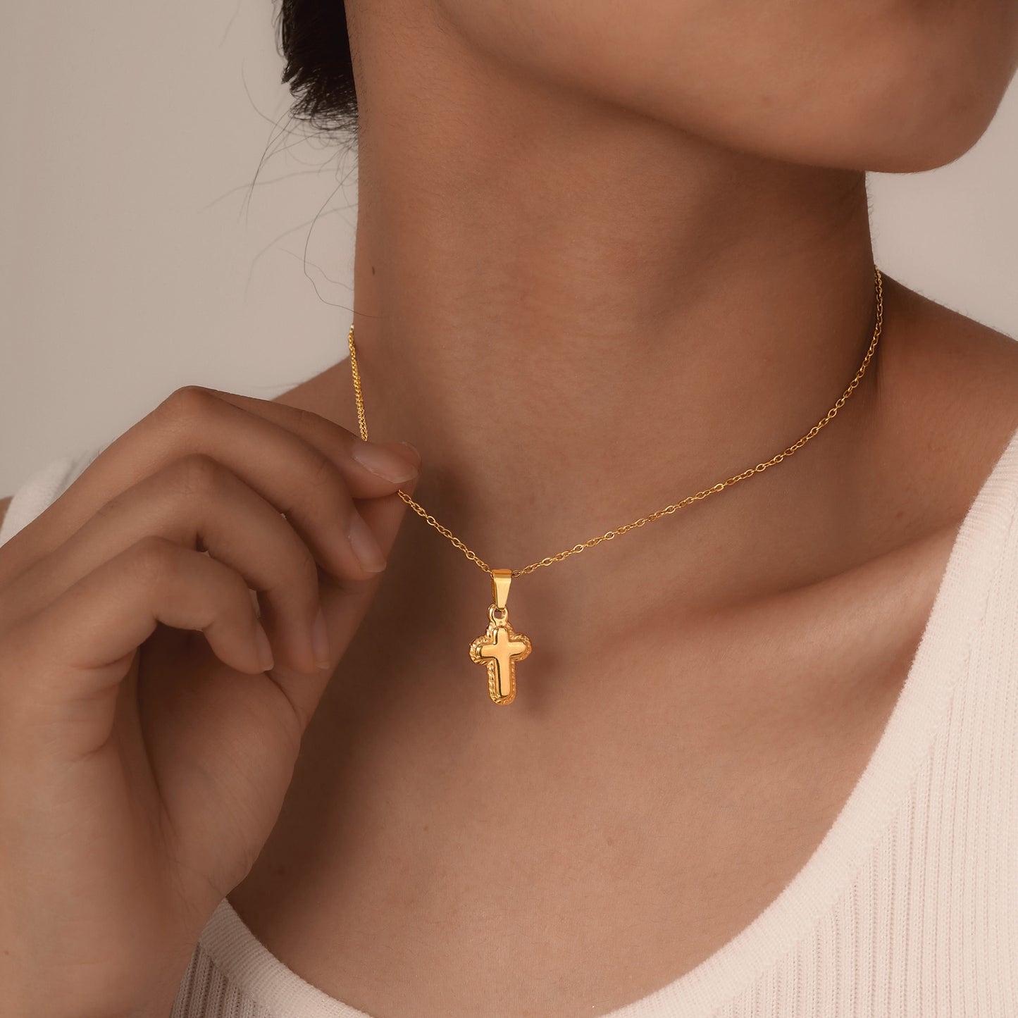 Jewelry Stainless Steel Cross Geometric Angel Pendant Gold Necklace Ladies