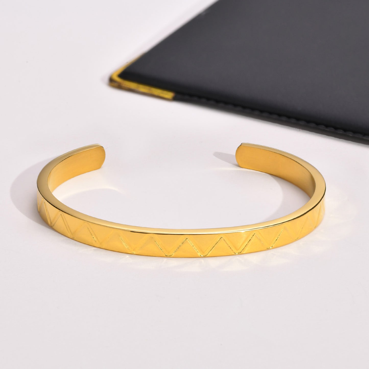 Men's Bracelet Stainless Steel Wave Embossed Open Bracelet