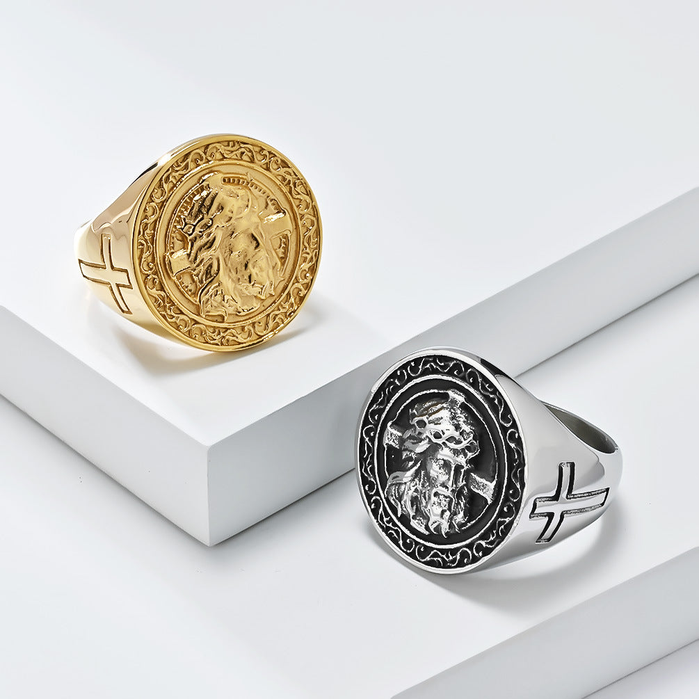 Cross-Border European and American Retro Titanium Steel Ring for Men