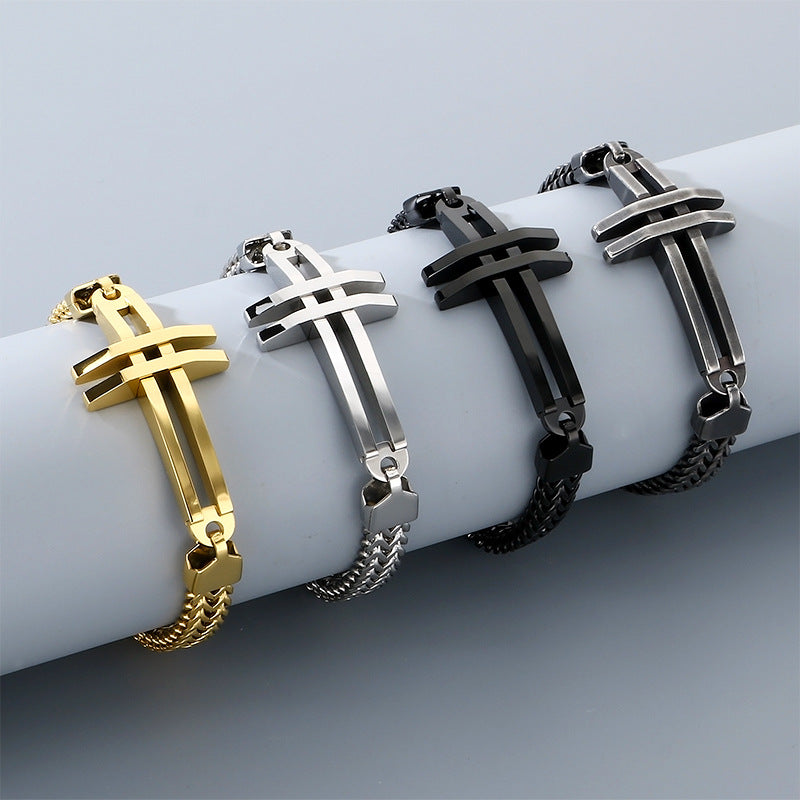 Street Shot Stainless Steel Keel Chain Men's Bracelet – Design Hollow Cross
