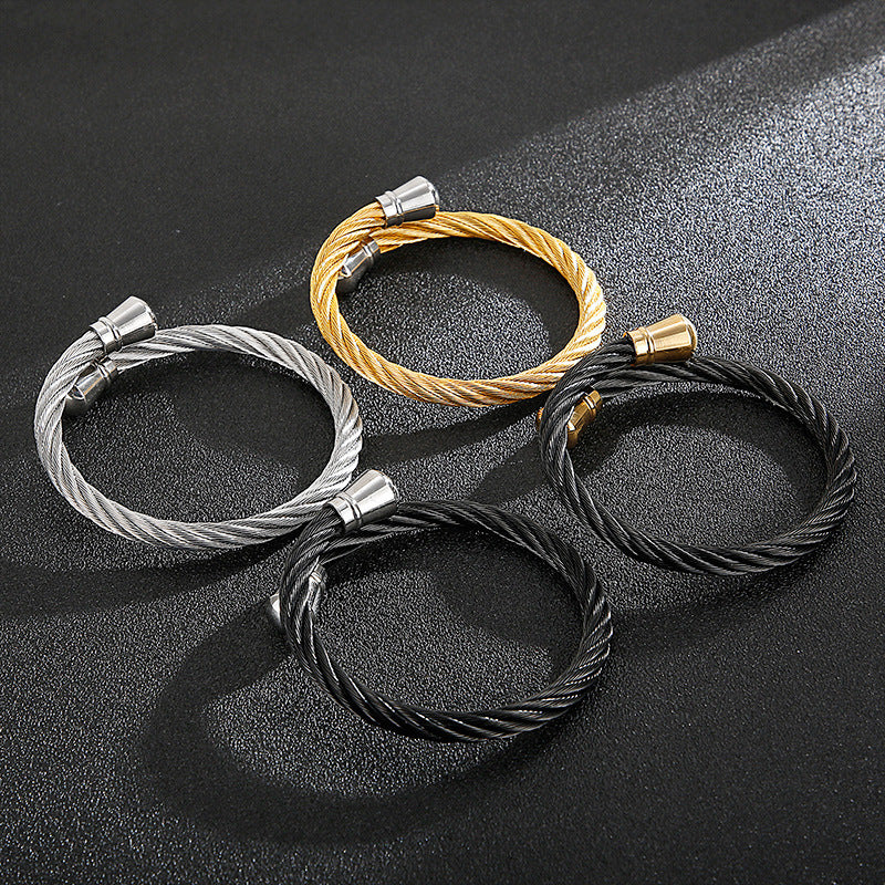 Punk Titanium Steel Wire Twist Pattern Men's Opening Bracelet Bracelet