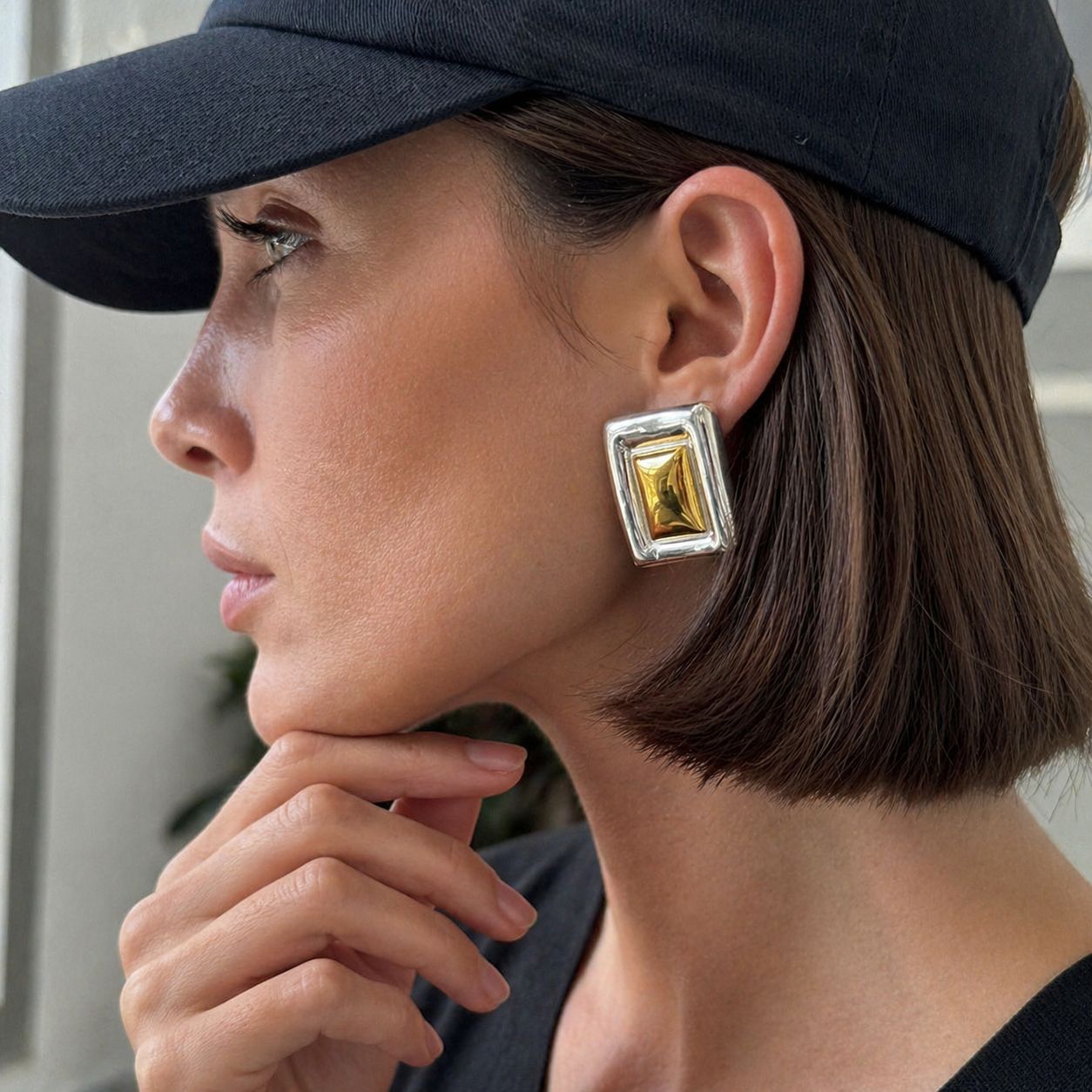 Planderful Vienna Verve Two Tone Stainless Steel Earrings Minimalist Square Statement Unisex Everyday Wear