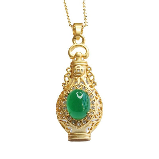 Imperial Green Chalcedony Vase Pendant Necklace with Ethnic Jewelry Design