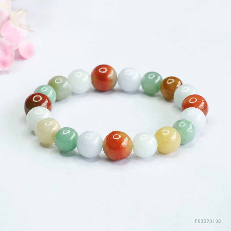 Jadeite Multicolor Round Bead Bracelet