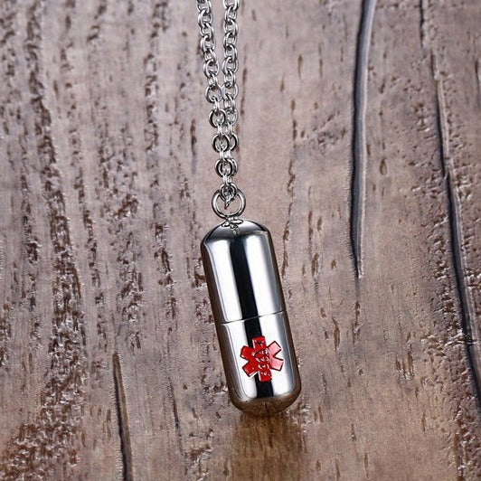 Stainless Steel Medical Logo Pill Pendant Openable Urn Necklace
