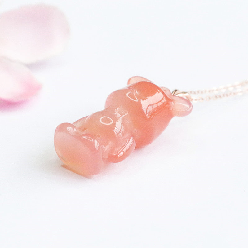 Yanyuan Agate Bear 925 Silver Pendant — No Chain