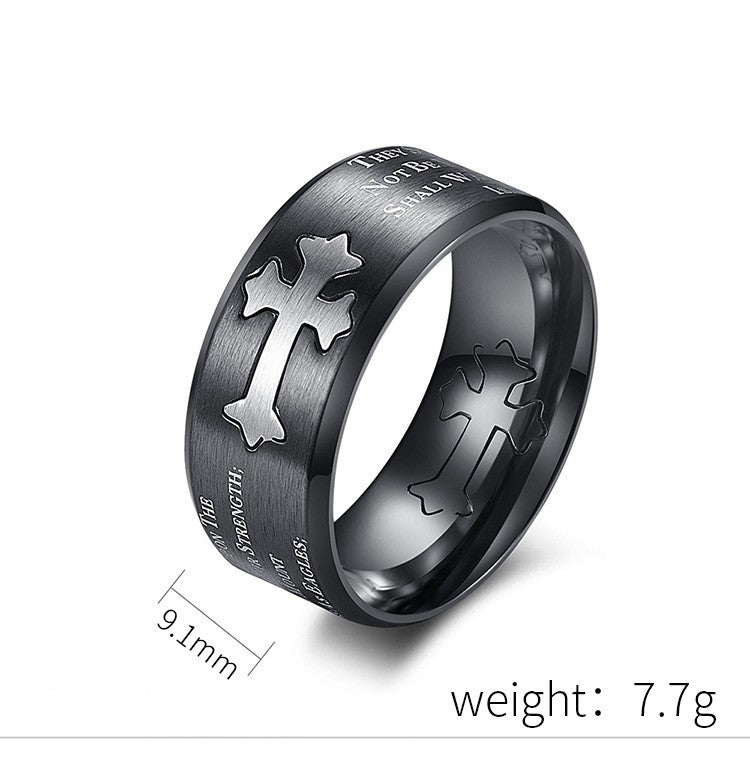 Planderful Cross Titanium Steel Ring Retro Matte Isaiah Book Design For Unisex Fashionistas