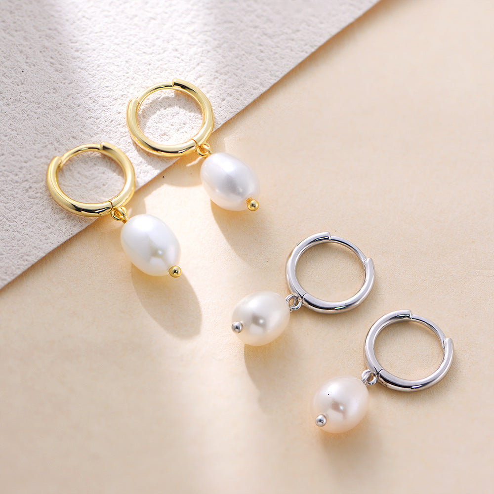 Planderful Pearl Pendant Earrings S925 Sterling Silver For Women Natural Pearl Retro Chic