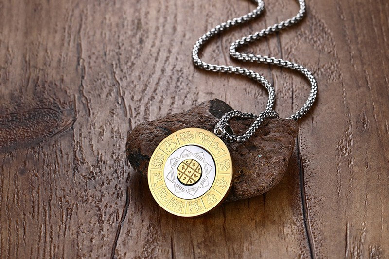 Stainless Steel Rotatable Constellation Pendant Necklace for Men