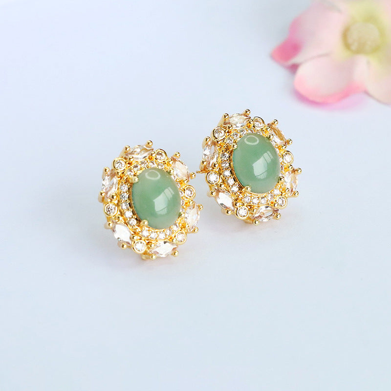 Blue-Water Jadeite Starlight Halo Stud Earrings
