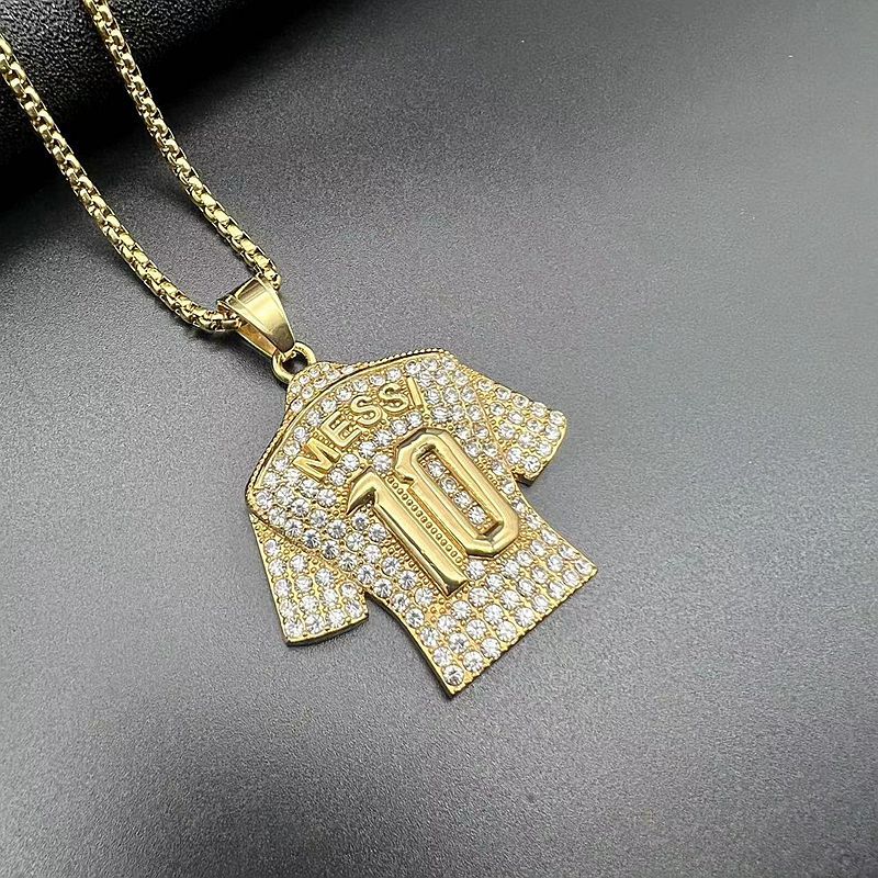 Planderful Everyday Genie Premium Football Jersey Pendant Necklace Titanium Steel Gold Plated Zircon For Hip Hop Fans