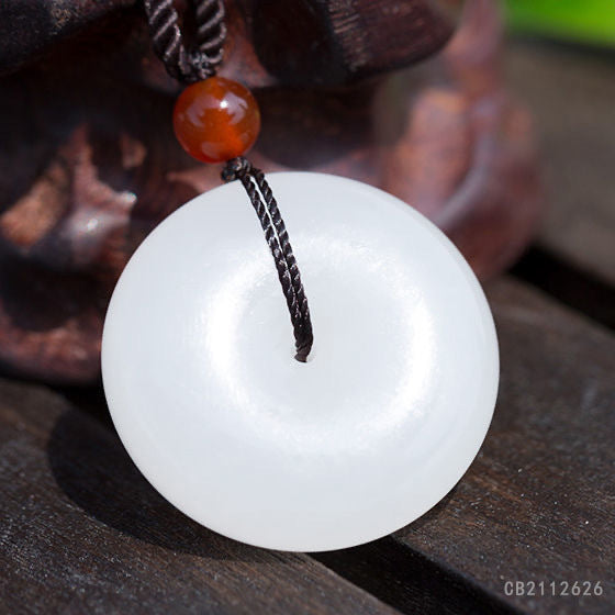 White Golden Silk Jade Peace Buckle Pendant