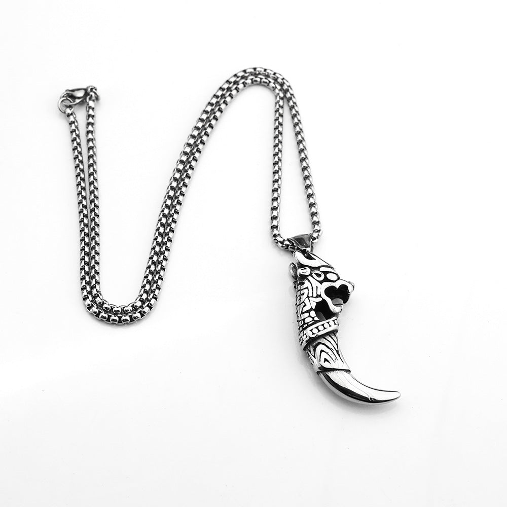 Nordic Retro Viking Men's Pendant Necklace With Wolf Head