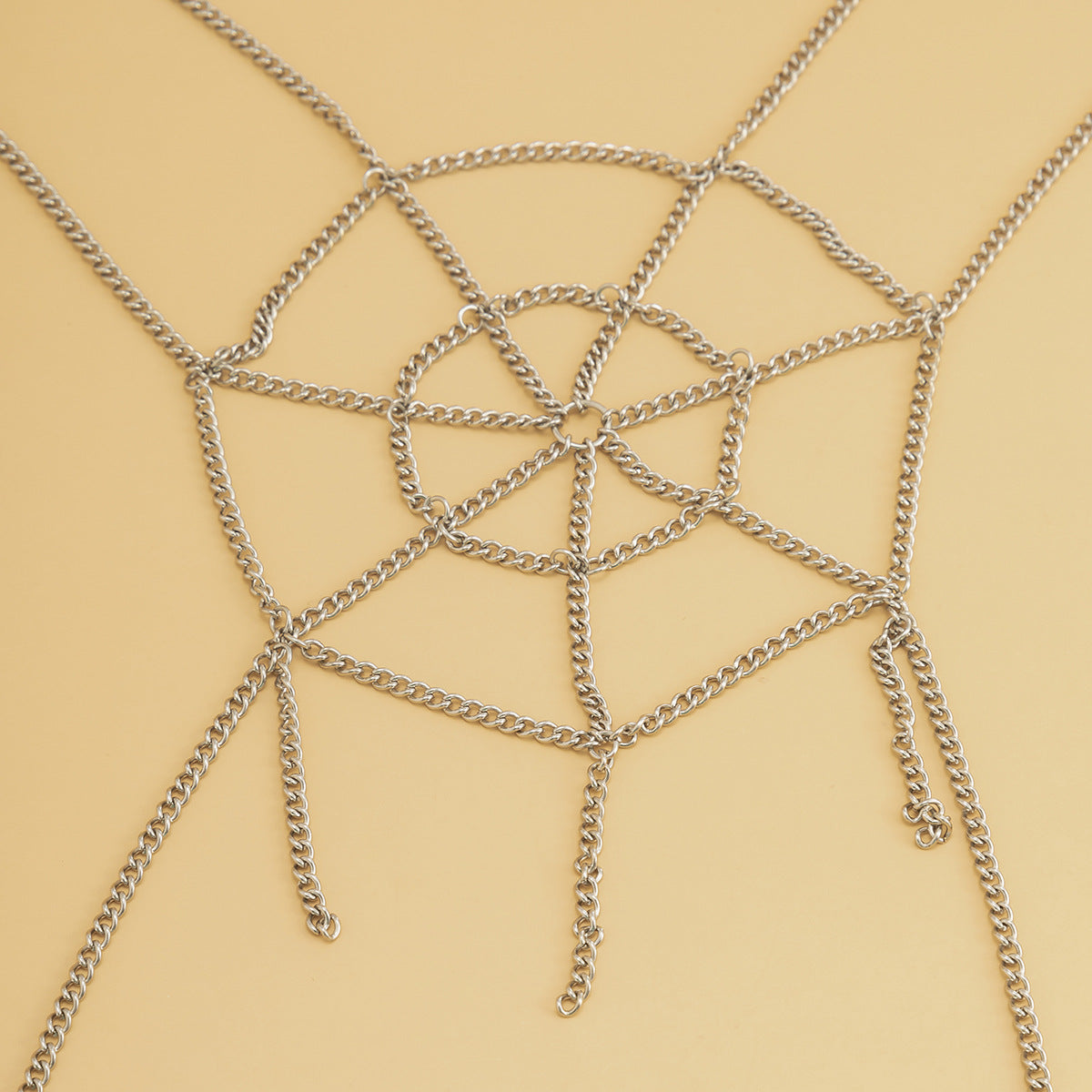 Sassy Metal Chain Necklace with Spider Web Pattern