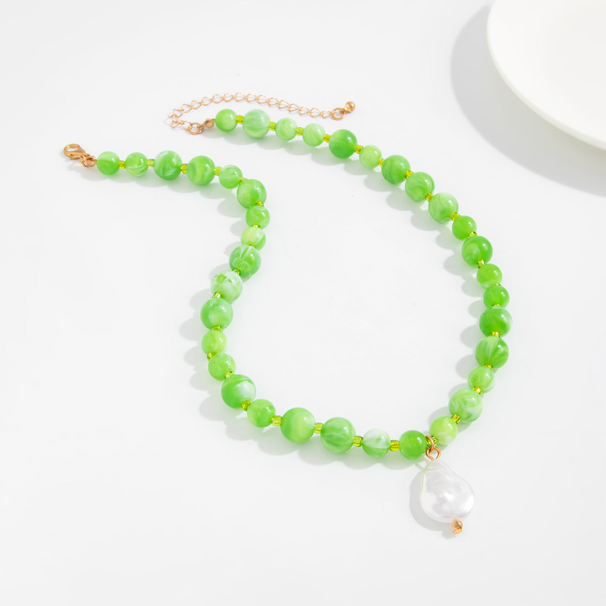 Green Bead Baroque Pearl-Style Necklace