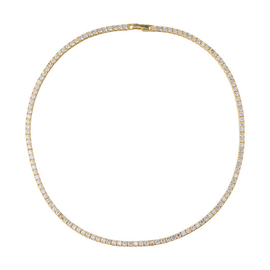 S925 Sterling Silver Gold-Plated Full Zircon Tennis Necklace Hip-Hop 2.5mm Single-Row