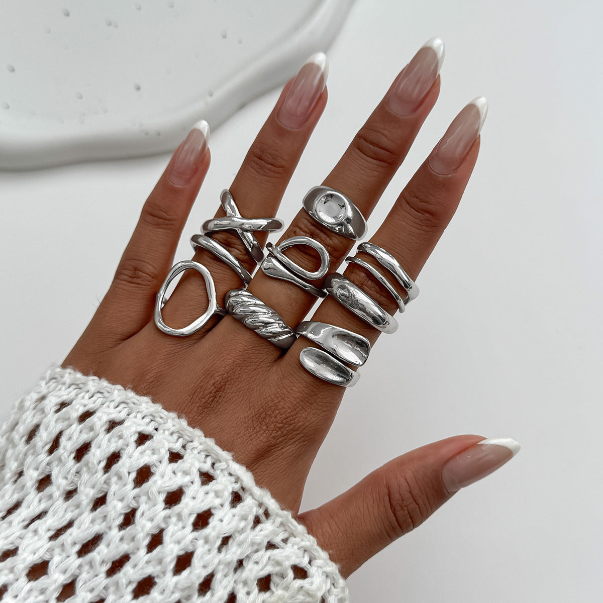 Planderful Vienna Verve Open Ring Set For Women Irregular Smooth Band With Statement Jewelry