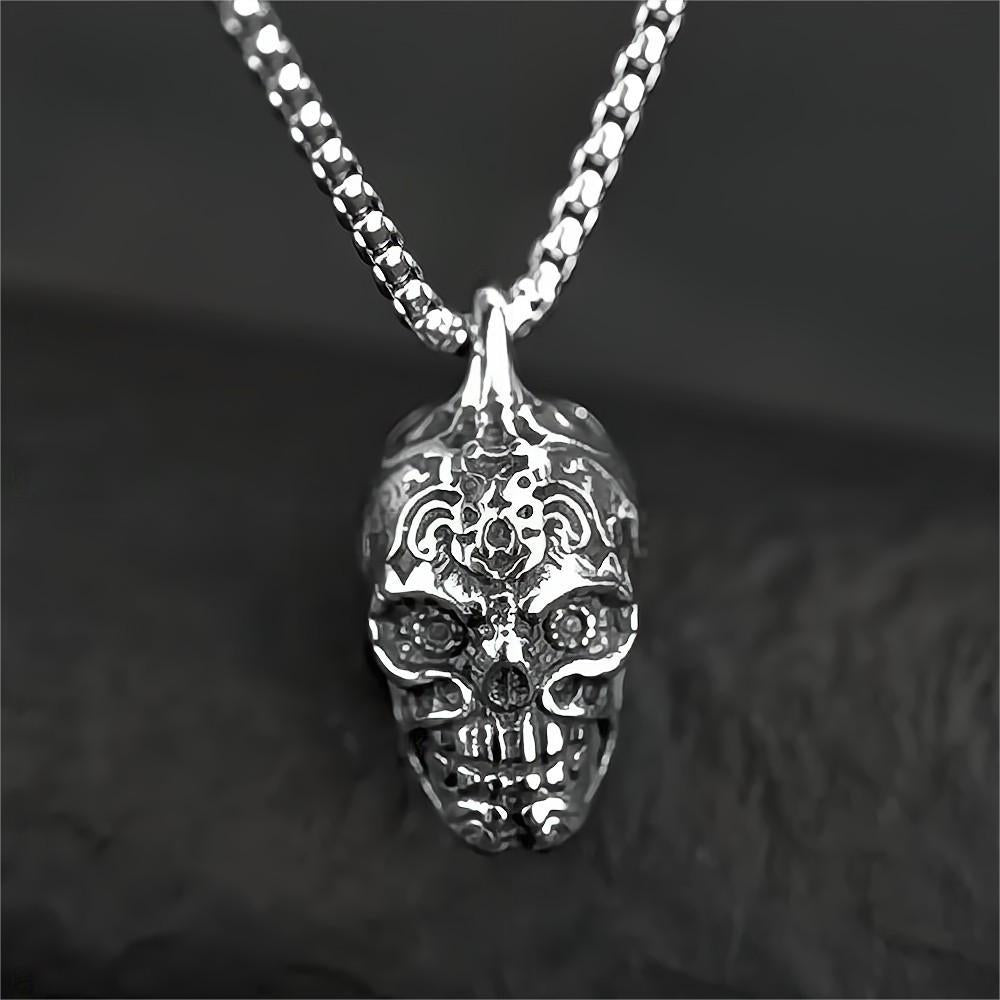 European And American Jewelry Wholesale Titanium Steel Men's Pendant Necklace Retro Hip-Hop Style Skull Tag