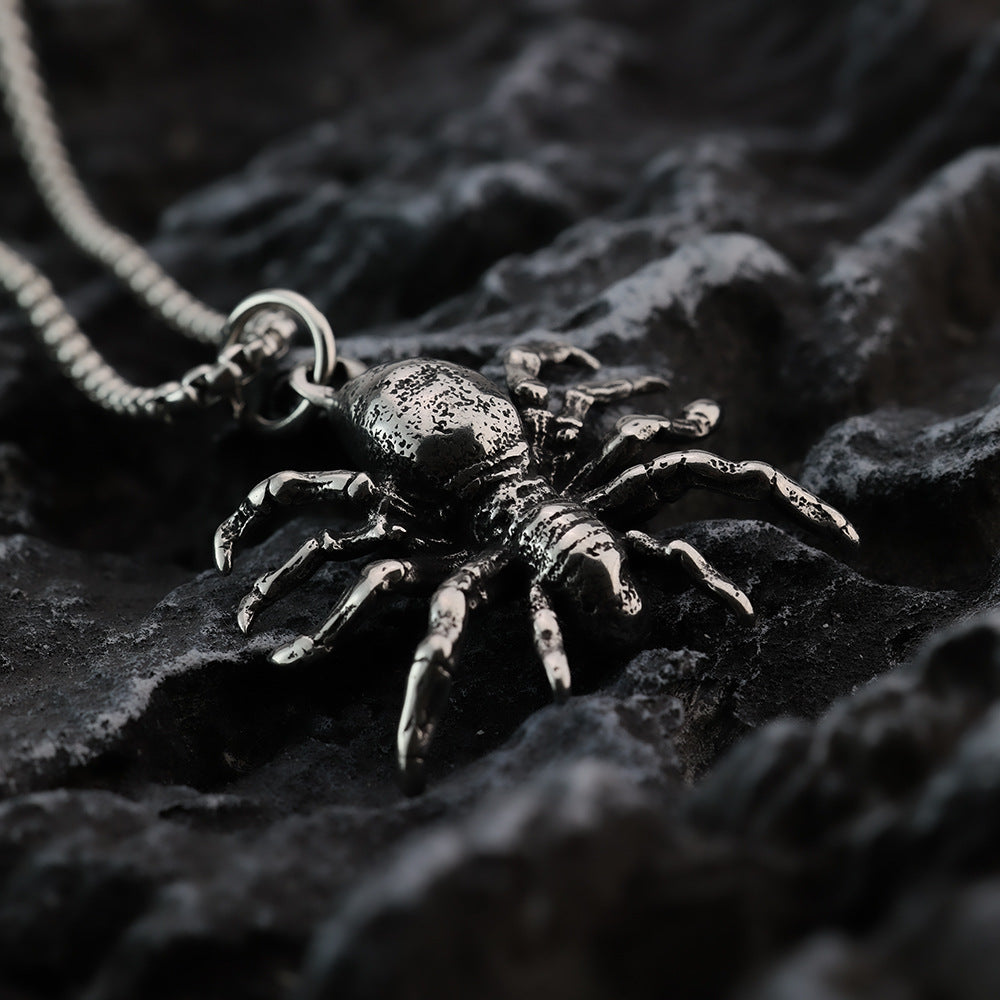 Retro Stainless Steel Men's Poisonous Spider Pendant Necklace