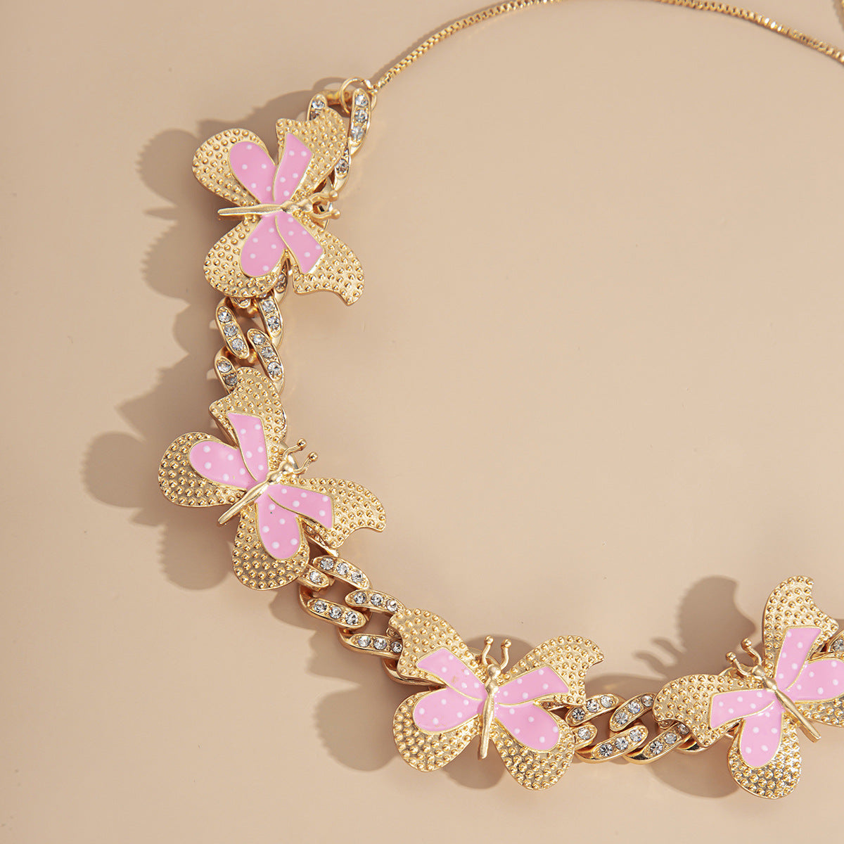 Planderful Vienna Verve CZ Cuban Chain Necklace For Women Adjustable Butterfly Charm