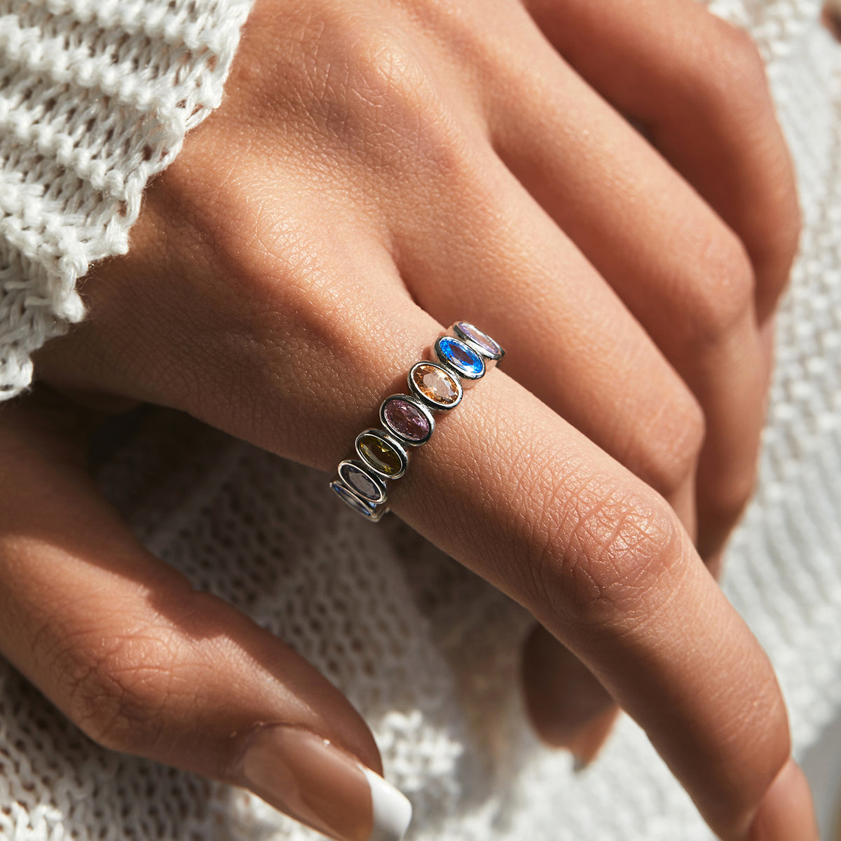 925 Sterling Silver Rainbow Zircon Ring