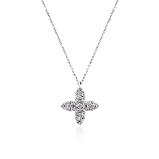 Summer Four Leaf Clover Zircon Silver Necklace