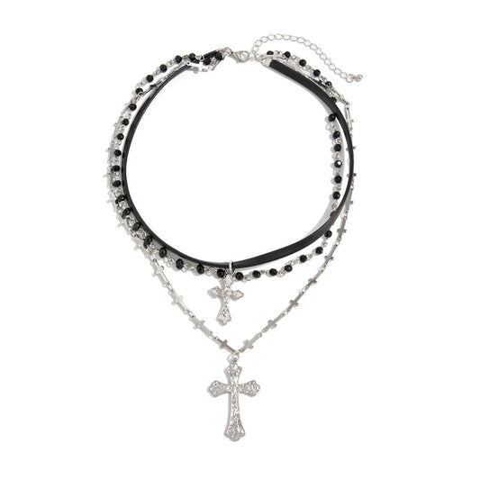 Crystal-Style Cross Layered Necklace