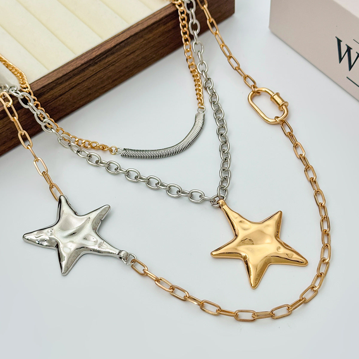 Star & Heart Mixed-Color Layered Necklace