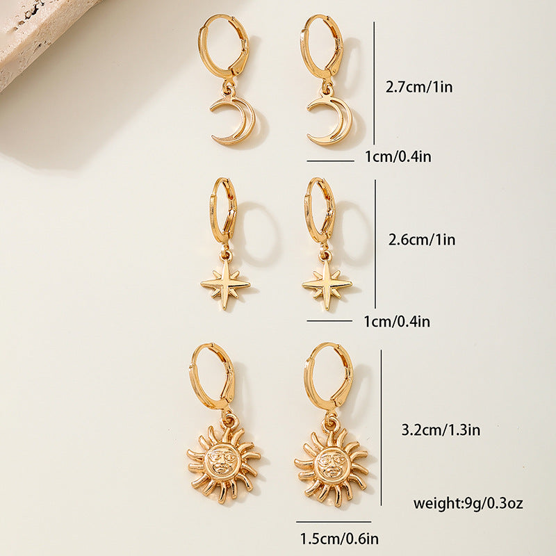 Planderful Vienna Verve Earrings Set – Exquisite Metal Stars and Moon Design