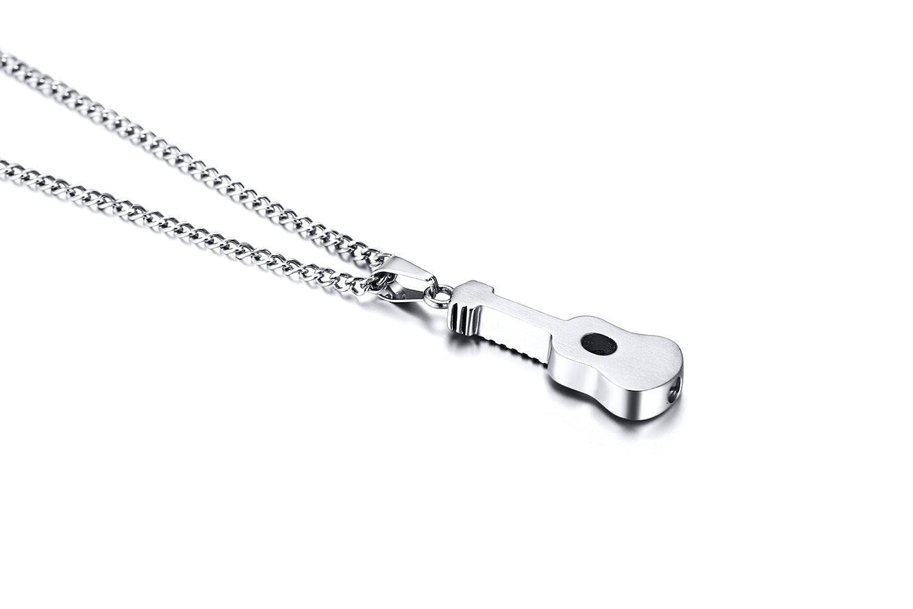 Titanium Steel Openable Urn Guitar Pendant Necklace for Men