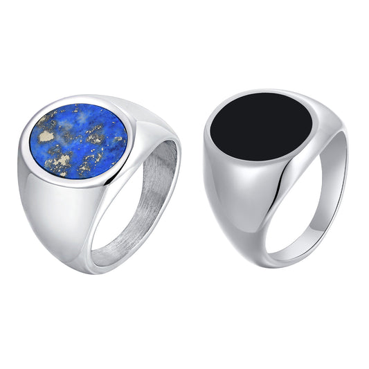 Black Oval Ring Stainless Steel Lapis Lazuli For Men