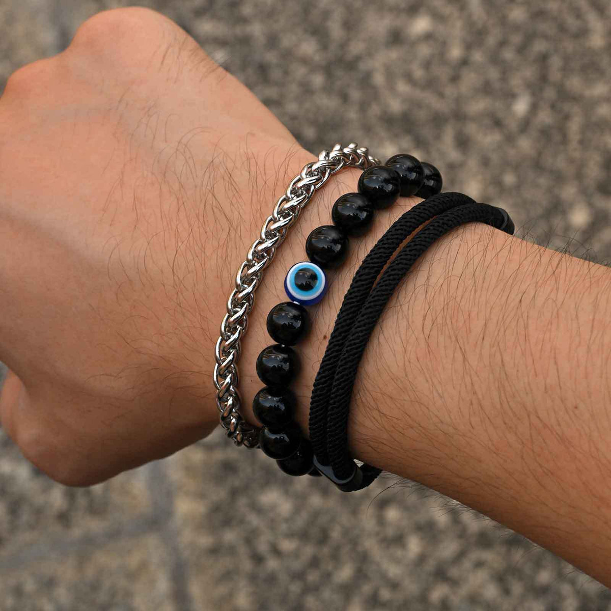 Braided Black Stainless Steel Bracelet for Men