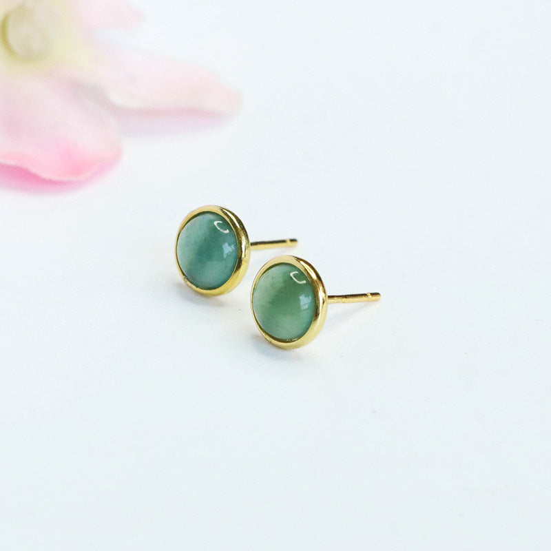 Blue-Water Jadeite Round 925 Silver Stud Earrings