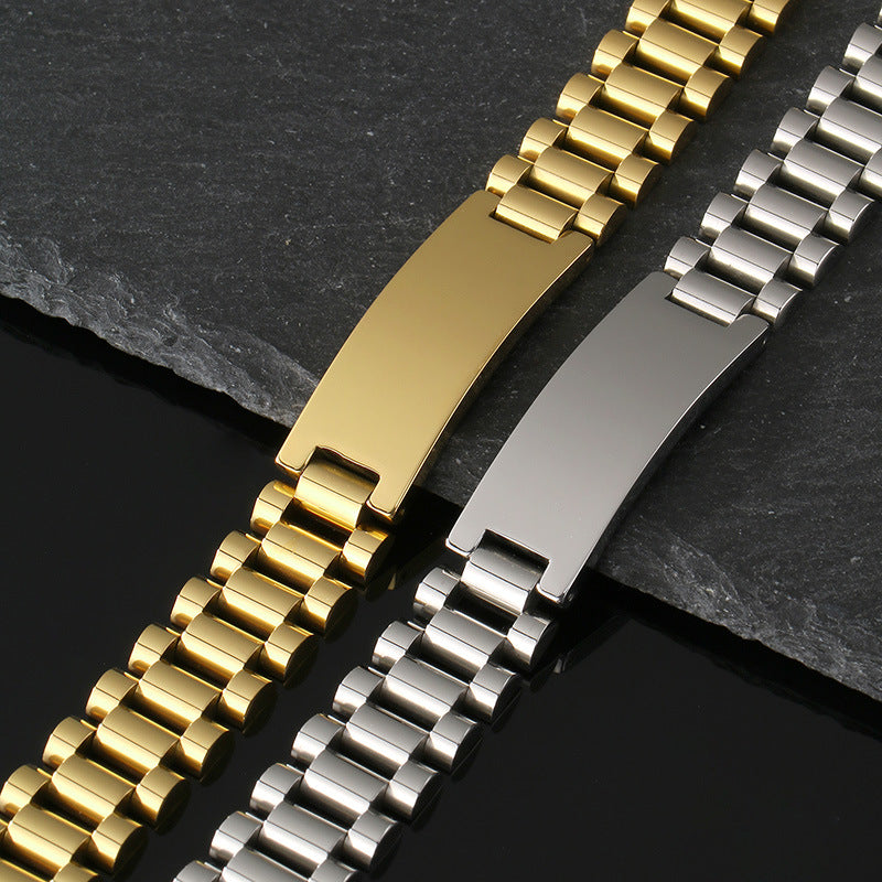 Planderful Mens Curved Stainless Steel Chain Bracelet