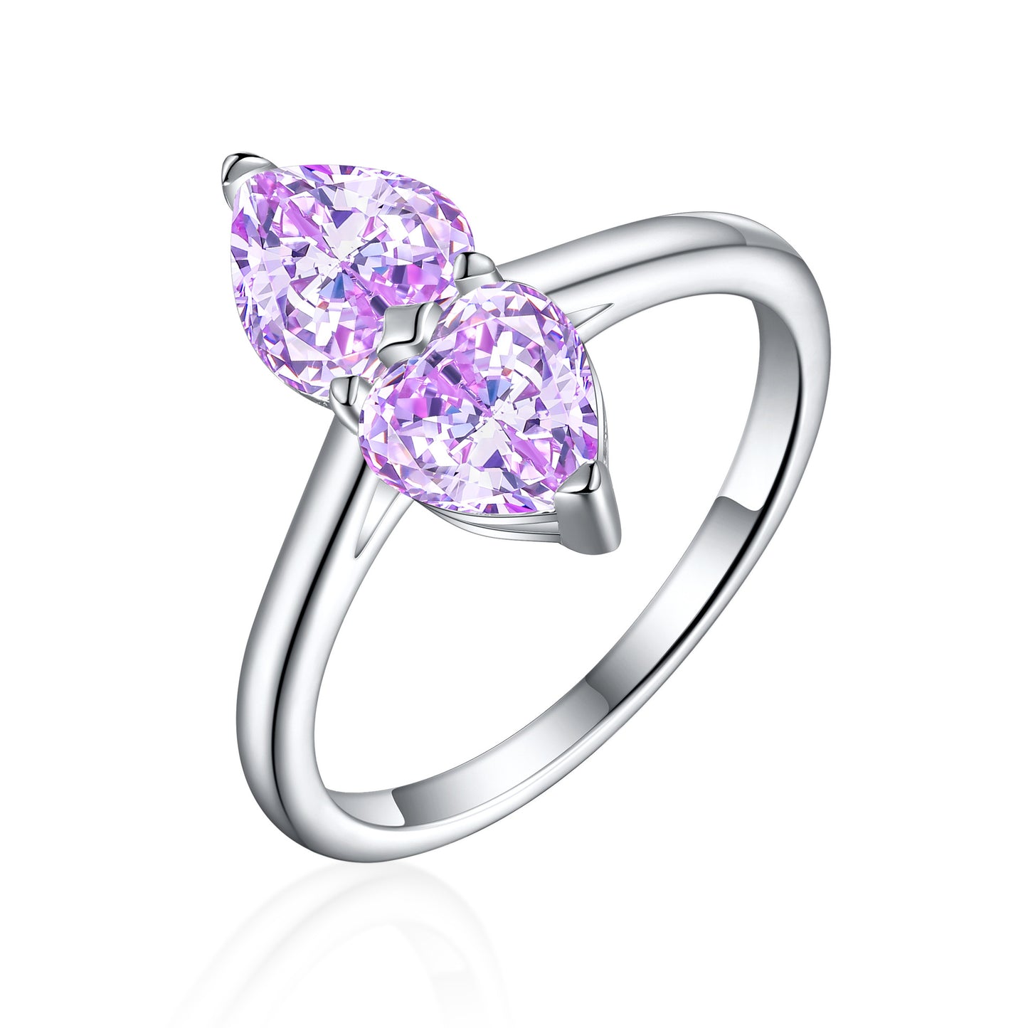 New S925 Sterling Silver Double Heart Love Ring with Zircon