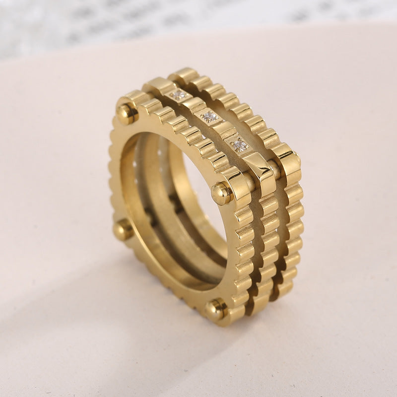 Planderful Mechanical Hip Hop Ring Zircon Gear Mens Ring